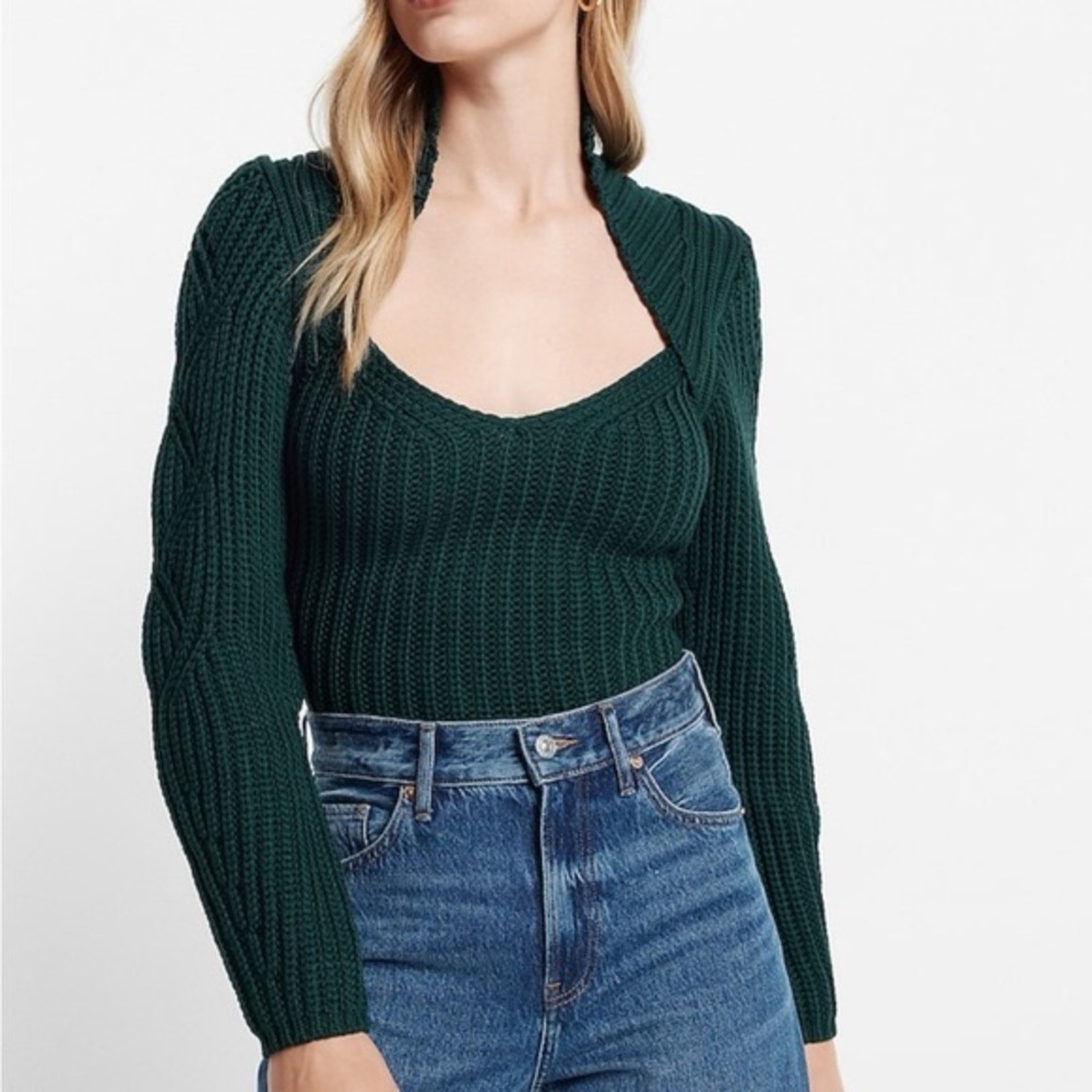 NWT EXPRESS Women's Dark Teal Ribbed Scoop Neck Long Sleeve Sweater Size Large